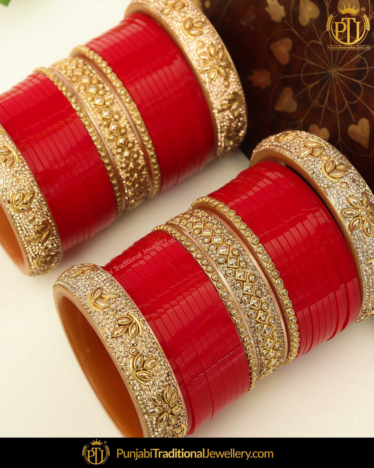 Red Champagne Stone Bridal Chura | Punjabi Traditional Jewellery Exclusive