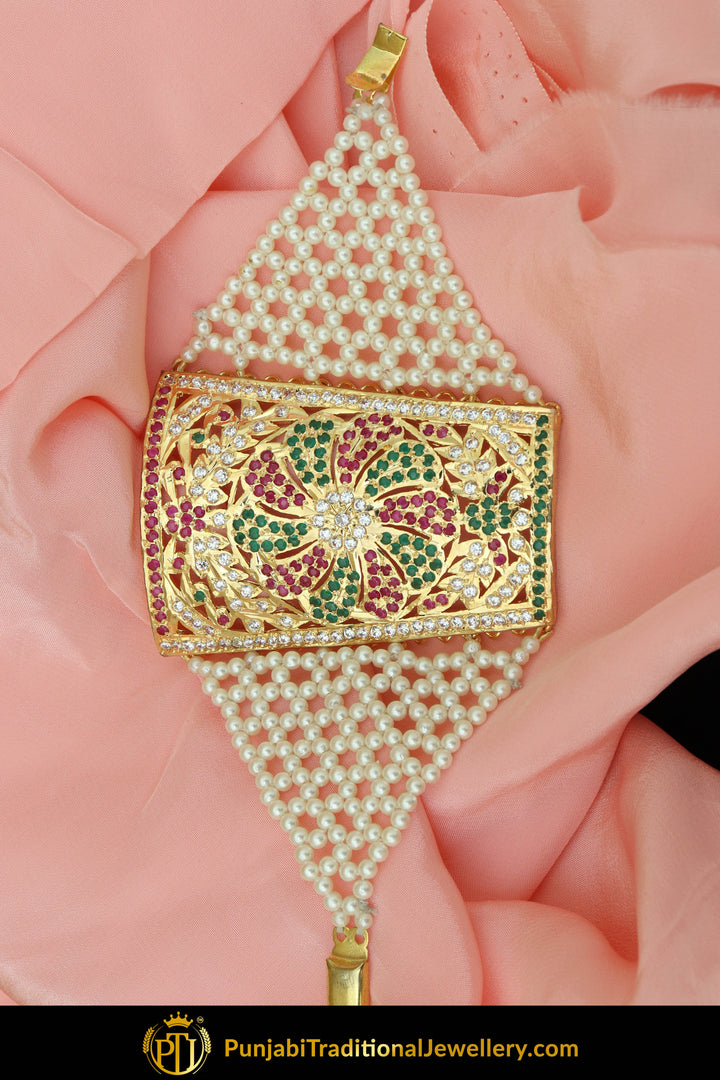 Gold Finished Emerald Rubby Jadau Bracelet | Punjabi Traditional Jewellery Exclusive