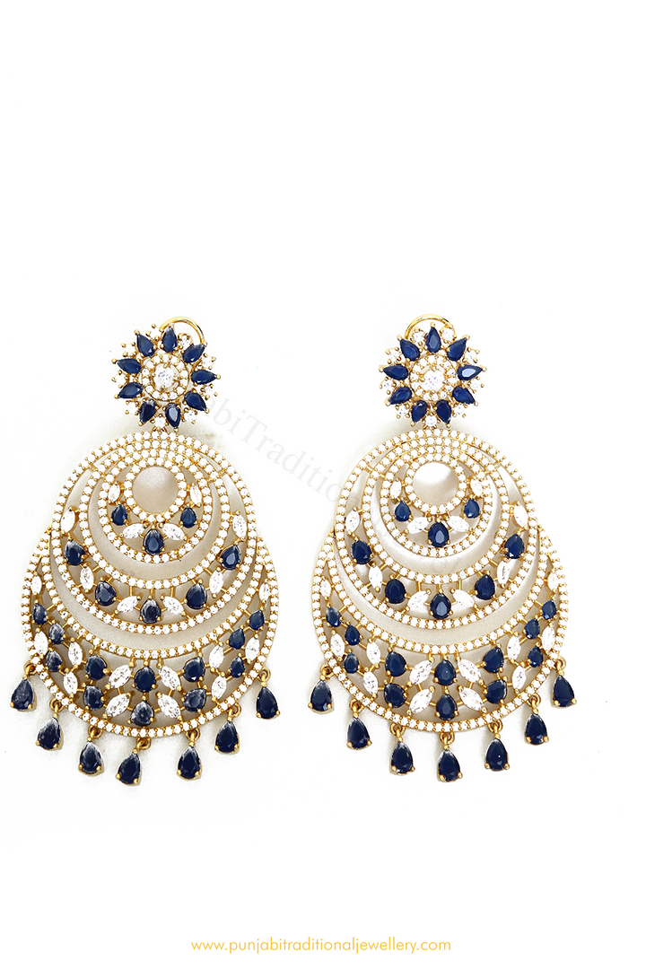 Gold Finished Blue AD Earrings By  PTJ