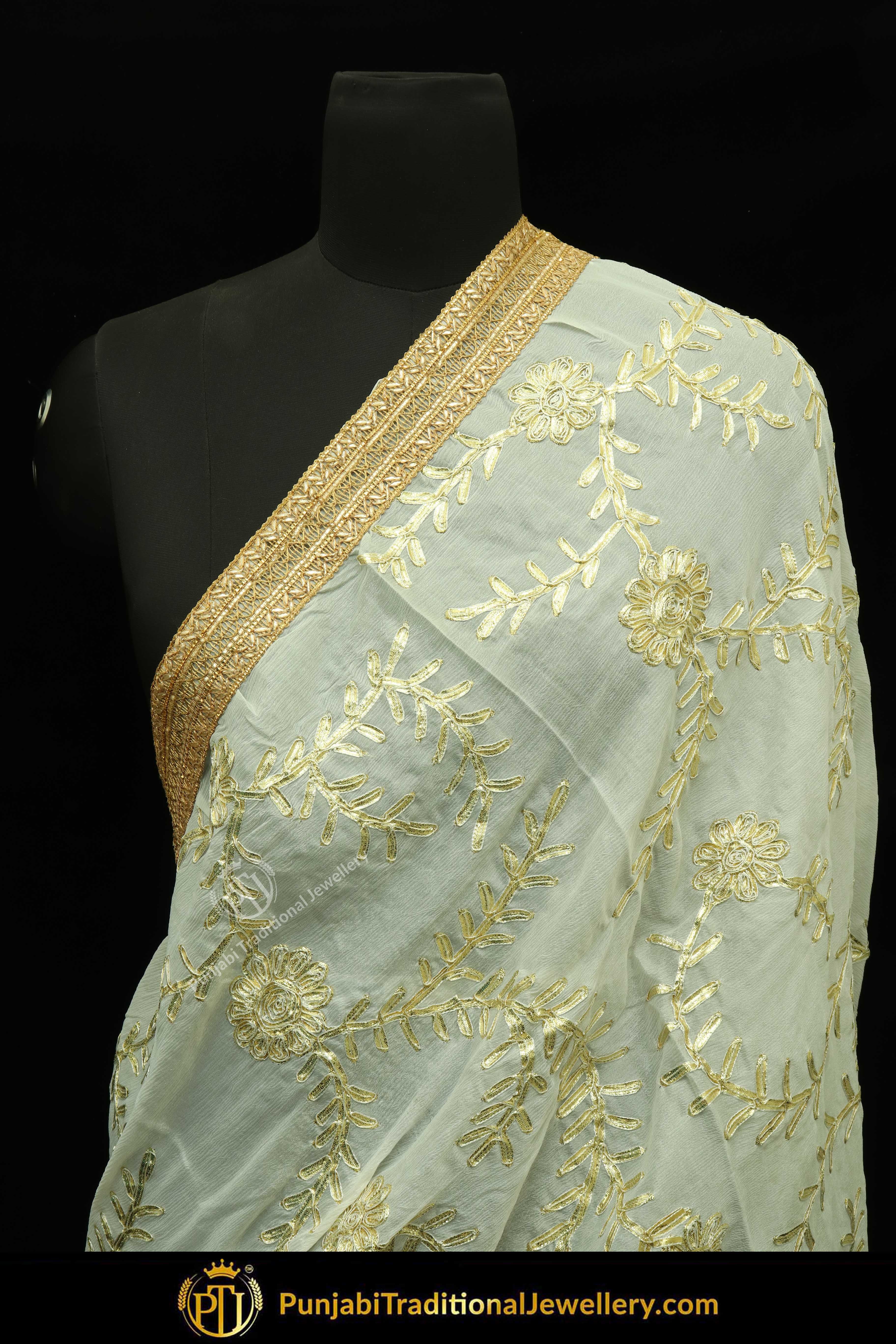 White Color Pure Phulkari Dupatta By Punjabi Traditional Jewellery