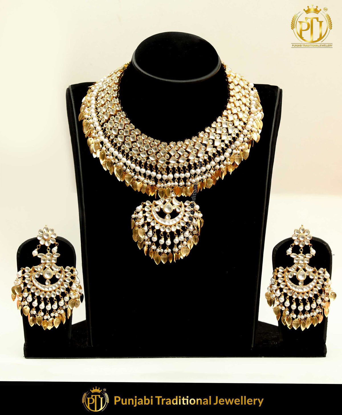 Kundan Pippal Patti Pearl Necklace Set | Punjabi Traditional Jewellery Exclusive