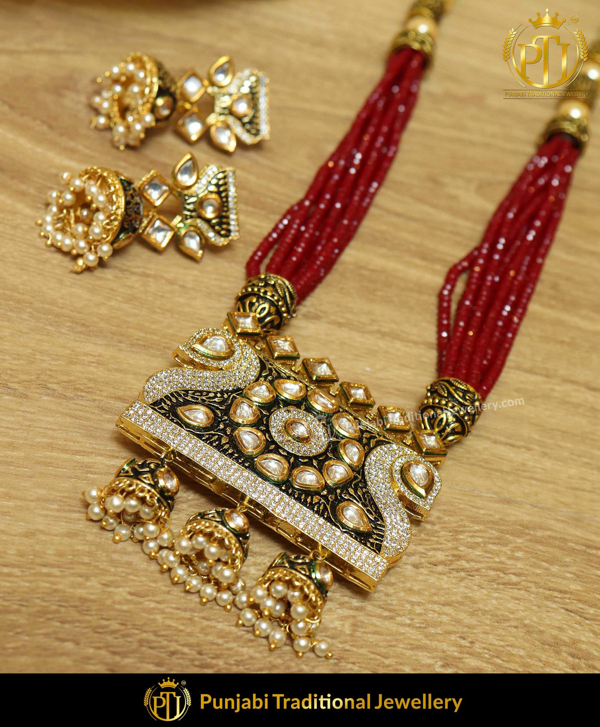Forhand Gold Finished Rubby Kundan Long Necklace Set | Punjabi Traditional Jewellery Exclusive