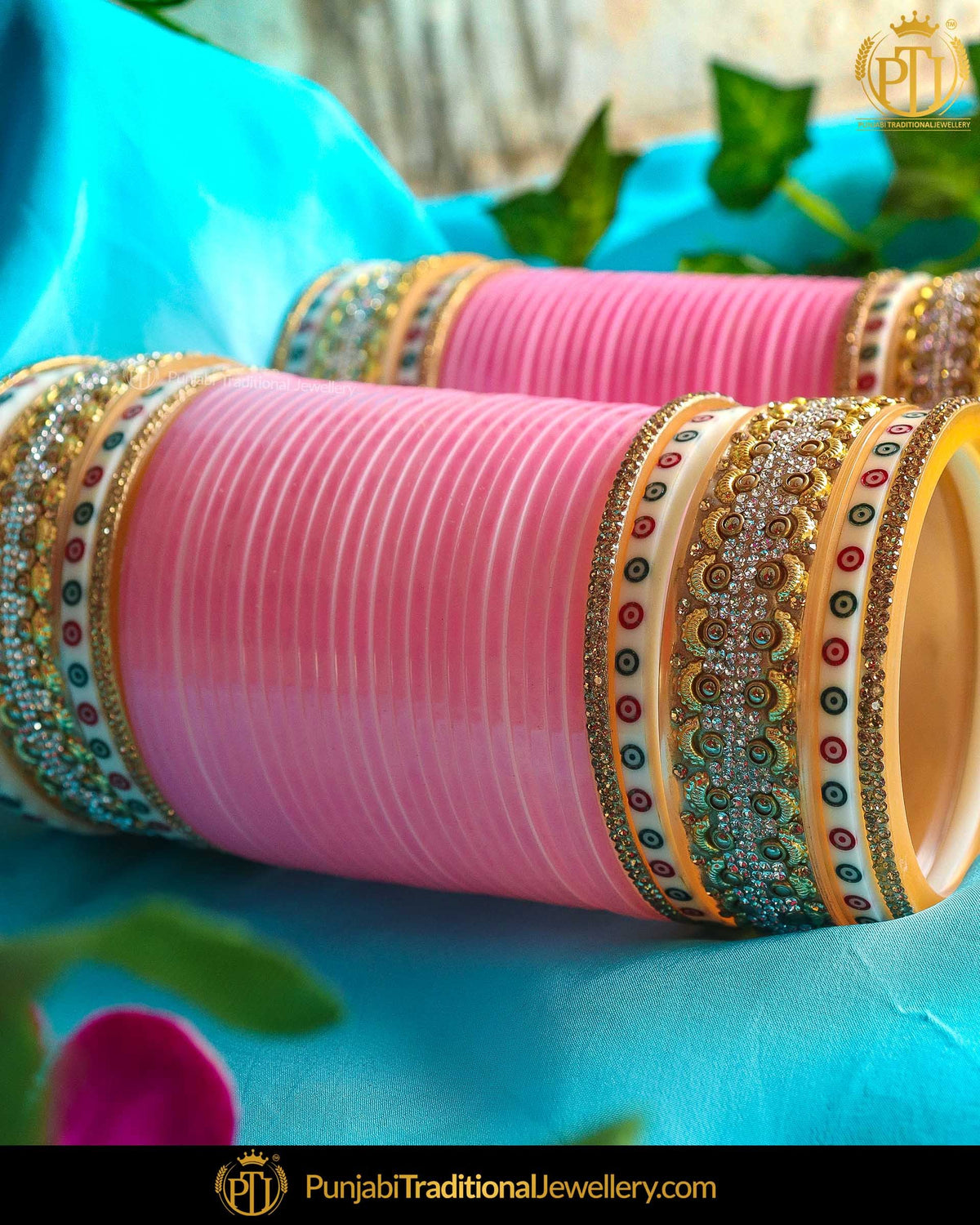 Dotted Pink Jerkan Bridal Chura | Punjabi Traditional Jewellery Exclusive