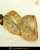 Gold Finished Emerald Jadau Karra Bangles (Pair)| Punjabi Traditional Jewellery Exclusive