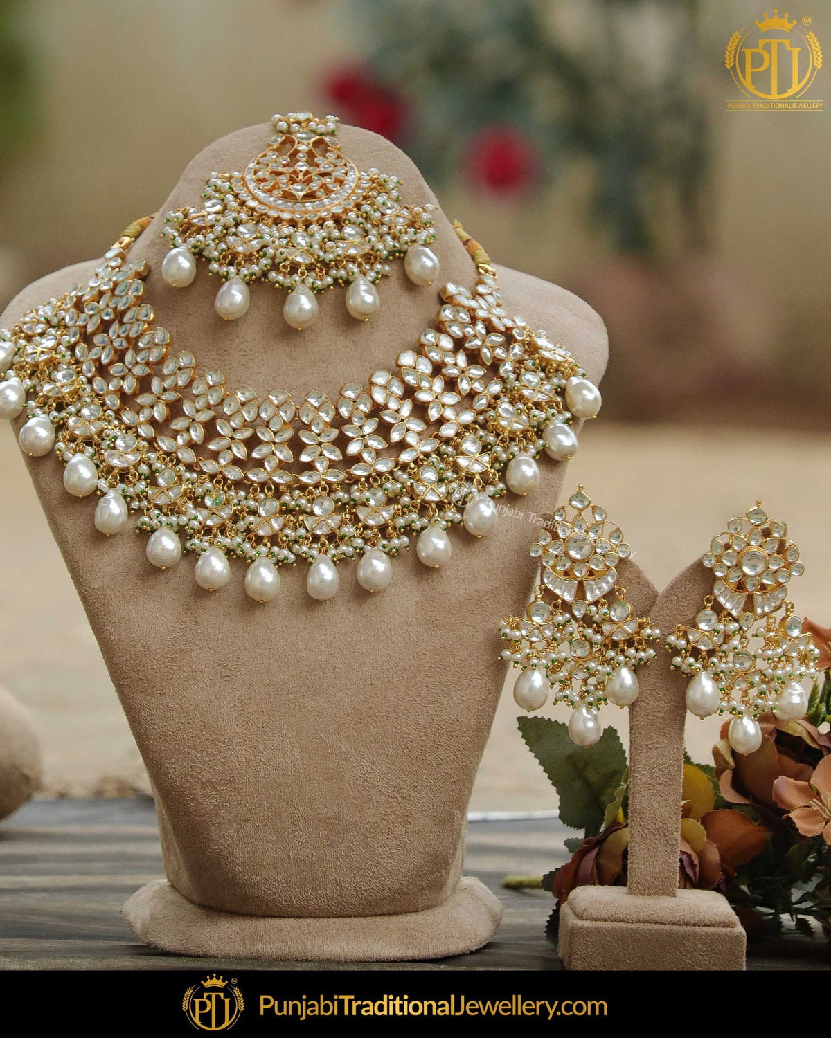 Gold Finished Kundan Pearl Bridal Necklace Set | Punjabi Traditional Jewellery Exclusive