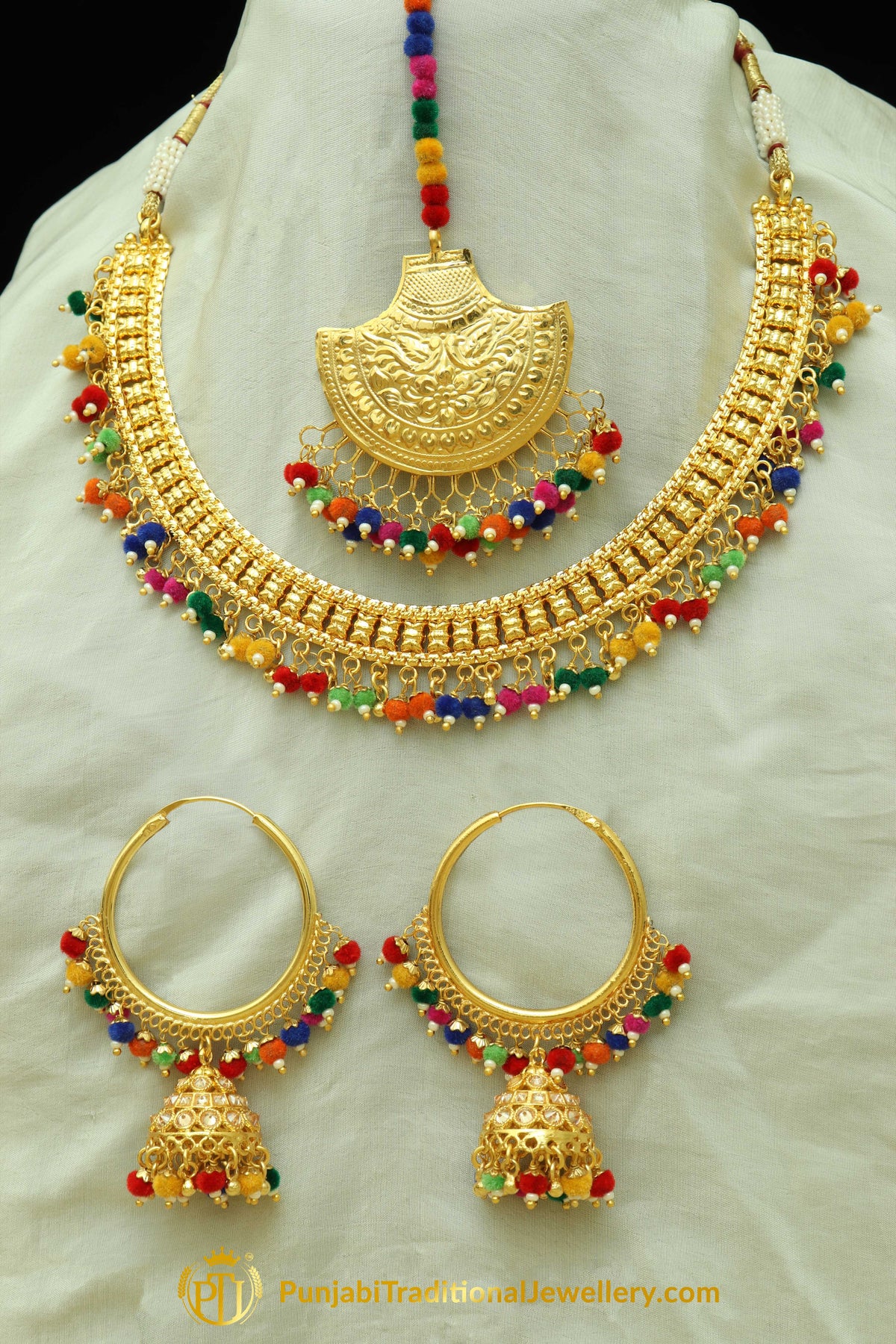 Iqra Navratan Necklace, Tikka & Earrings | Punjabi Giddha Jewellery | Punjabi Traditional Jewellery Exclusive