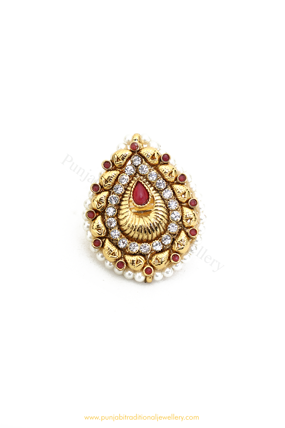 Gold Finished Navratan Kundan Ring By PTJ