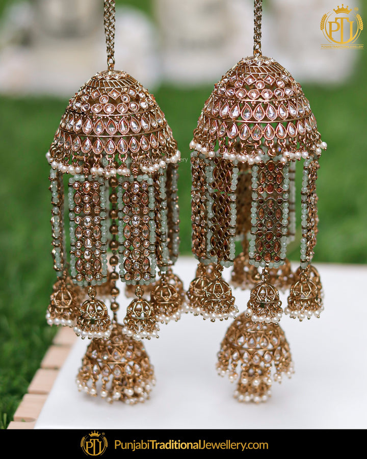 Gold Finished Champagne Stone Pista Green Bridal Kalira