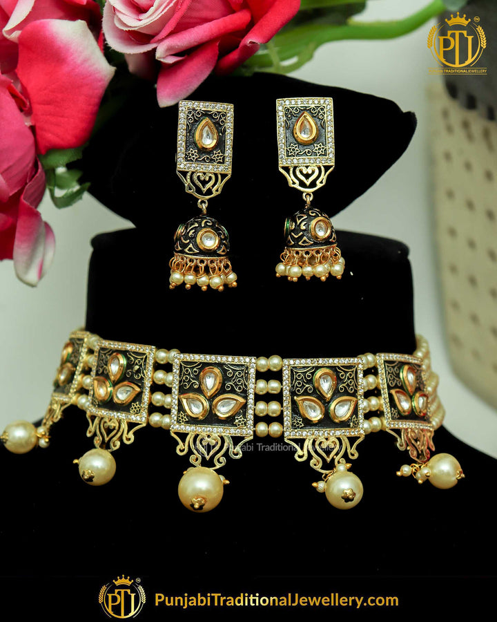 Hand-Painted Meena Kundan Pearl Choker Set | Punjabi Traditional Jewellery Exclusive