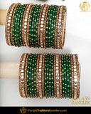 Green Kundan (For Both Hands) Glass Bangles Set | Punjabi Traditional Jewellery Exclusive