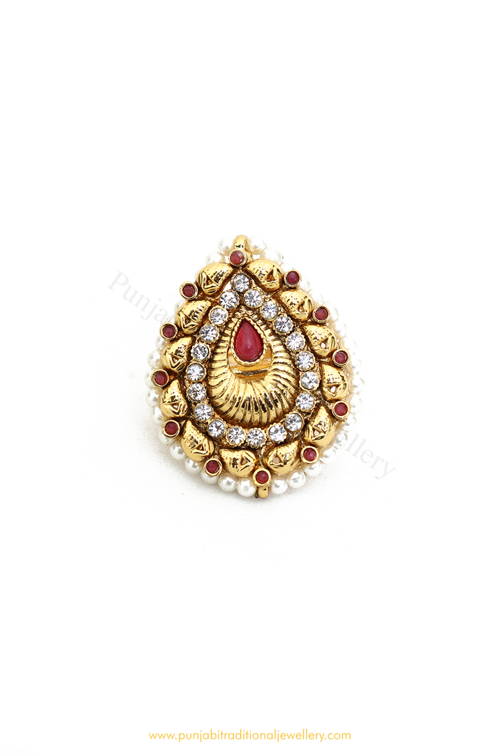 Antique Gold Finished Polki Ring By PTJ
