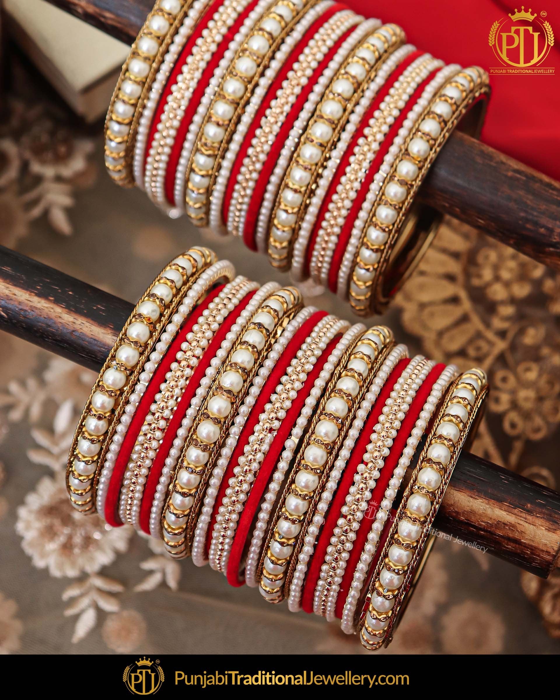 Antique Gold Rubby Pearl Bangles Set For Both Hands | Punjabi Traditional Jewellery Exclusive