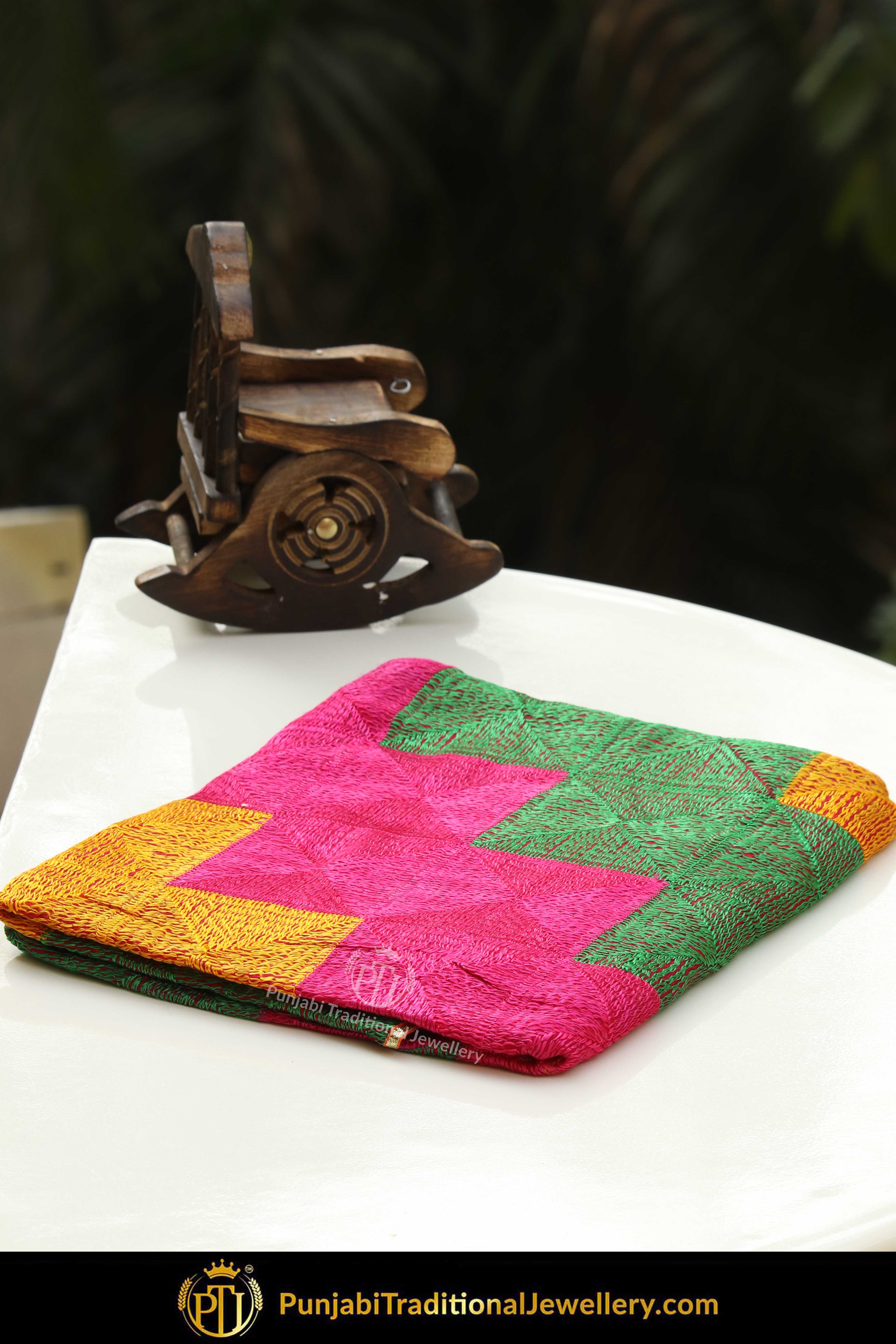 Multi Color Pure Phulkari Dupatta By Punjabi Traditional Jewellery