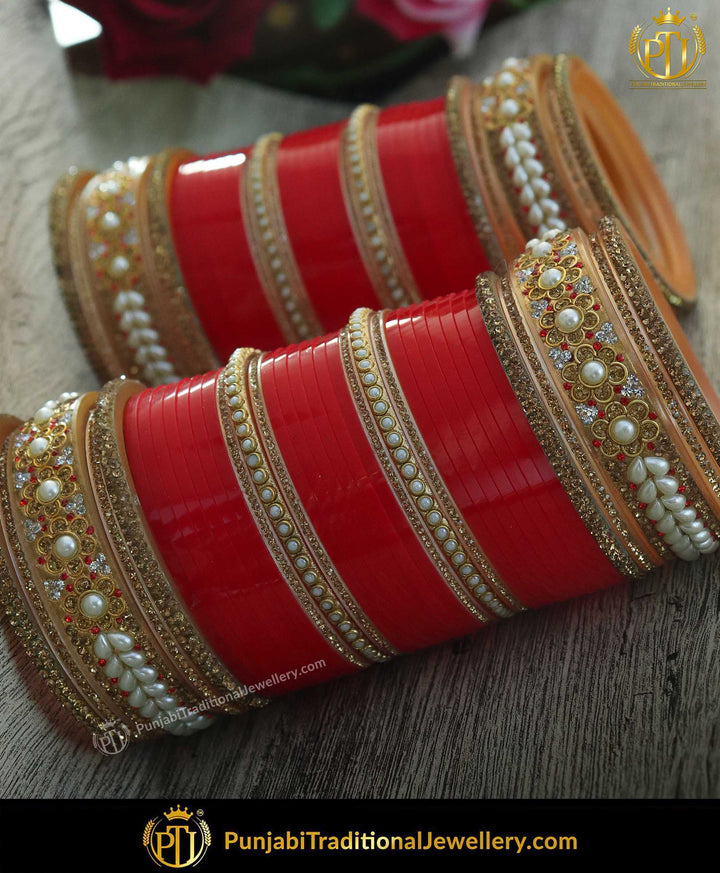 Red Pearl Traditional Bridal Chura | Punjabi Traditional Jewellery Exclusive