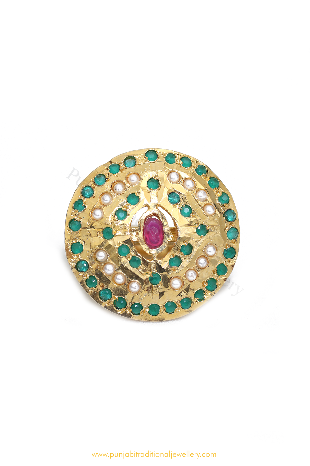 Gold Finished Navratan Kundan Ring By PTJ