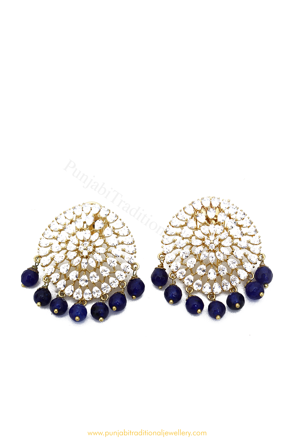 Gold Finished Blue AD Studs By PTJ