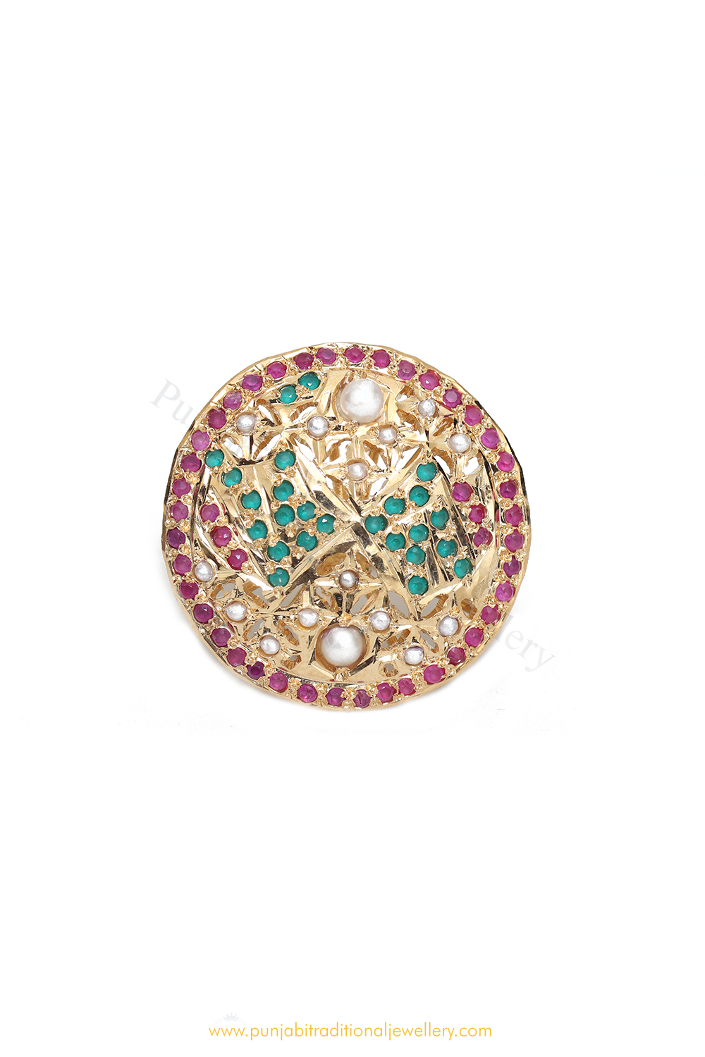 Gold Finished Navratan Kundan Ring By PTJ