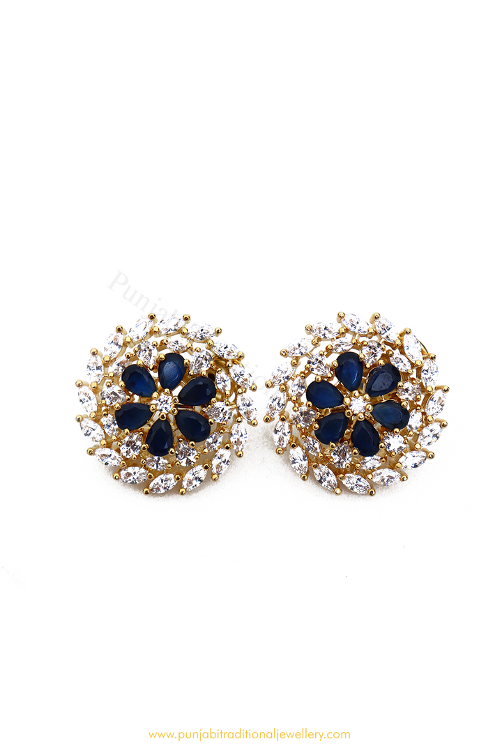 Gold Finished Blue AD Studs By PTJ