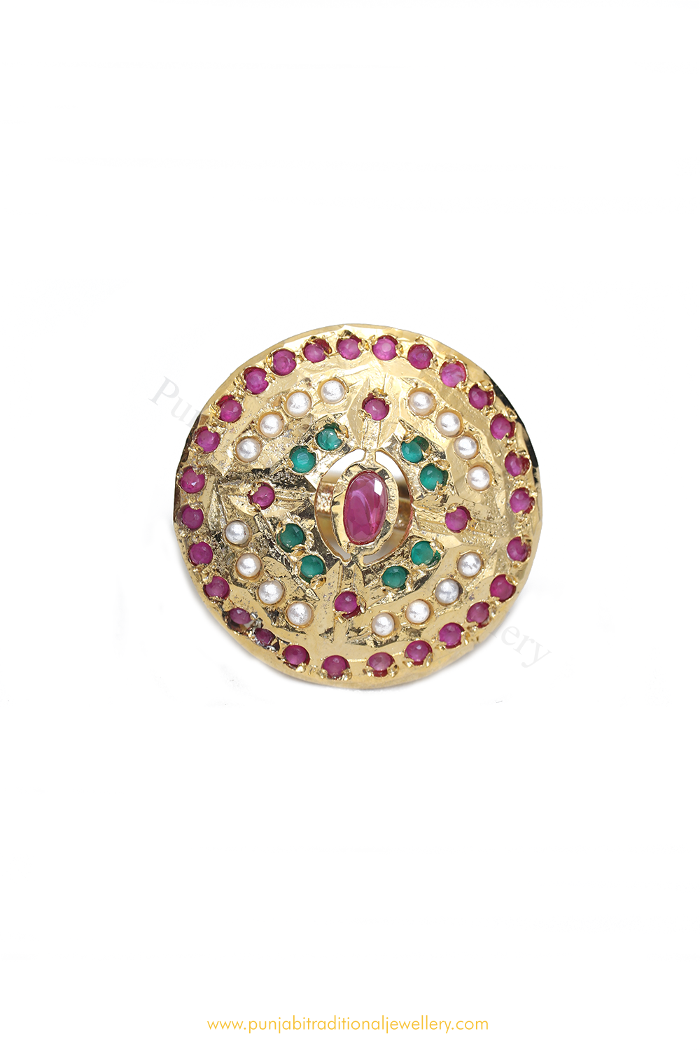 Gold Finished Navratan Kundan Ring By PTJ
