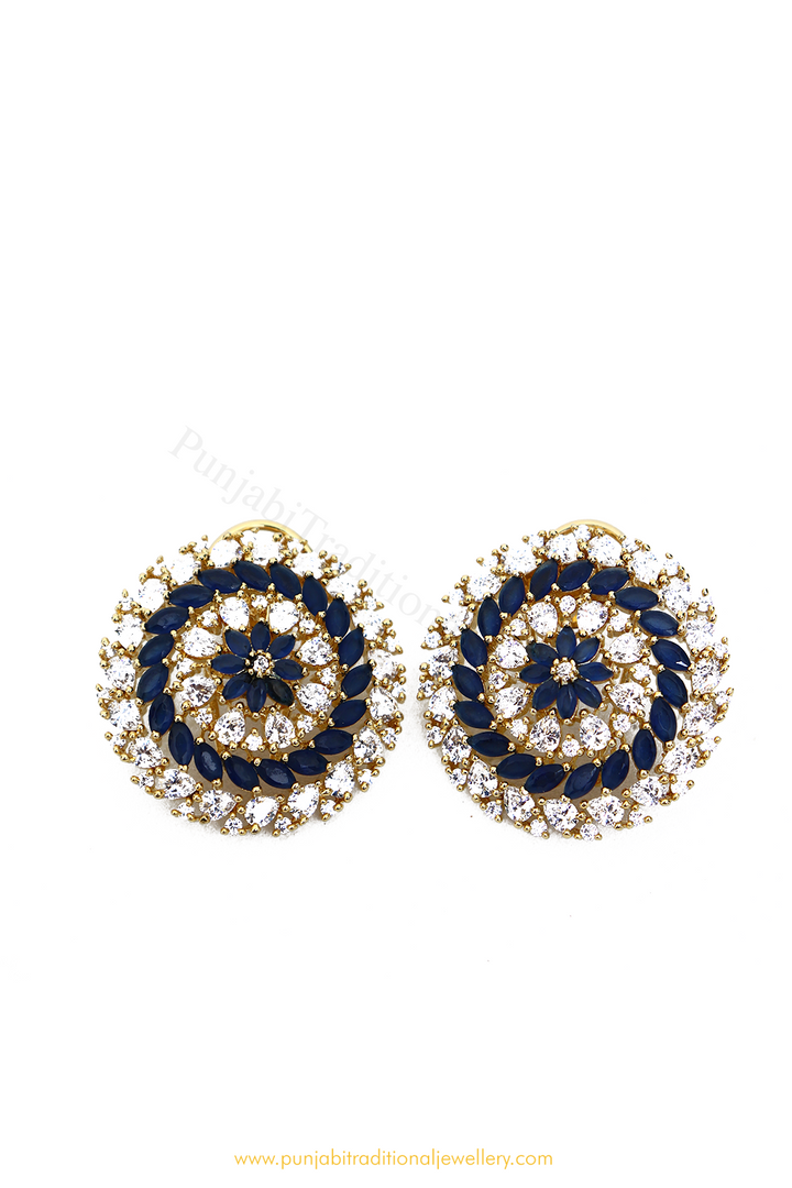 Gold Finished Blue AD Studs By PTJ