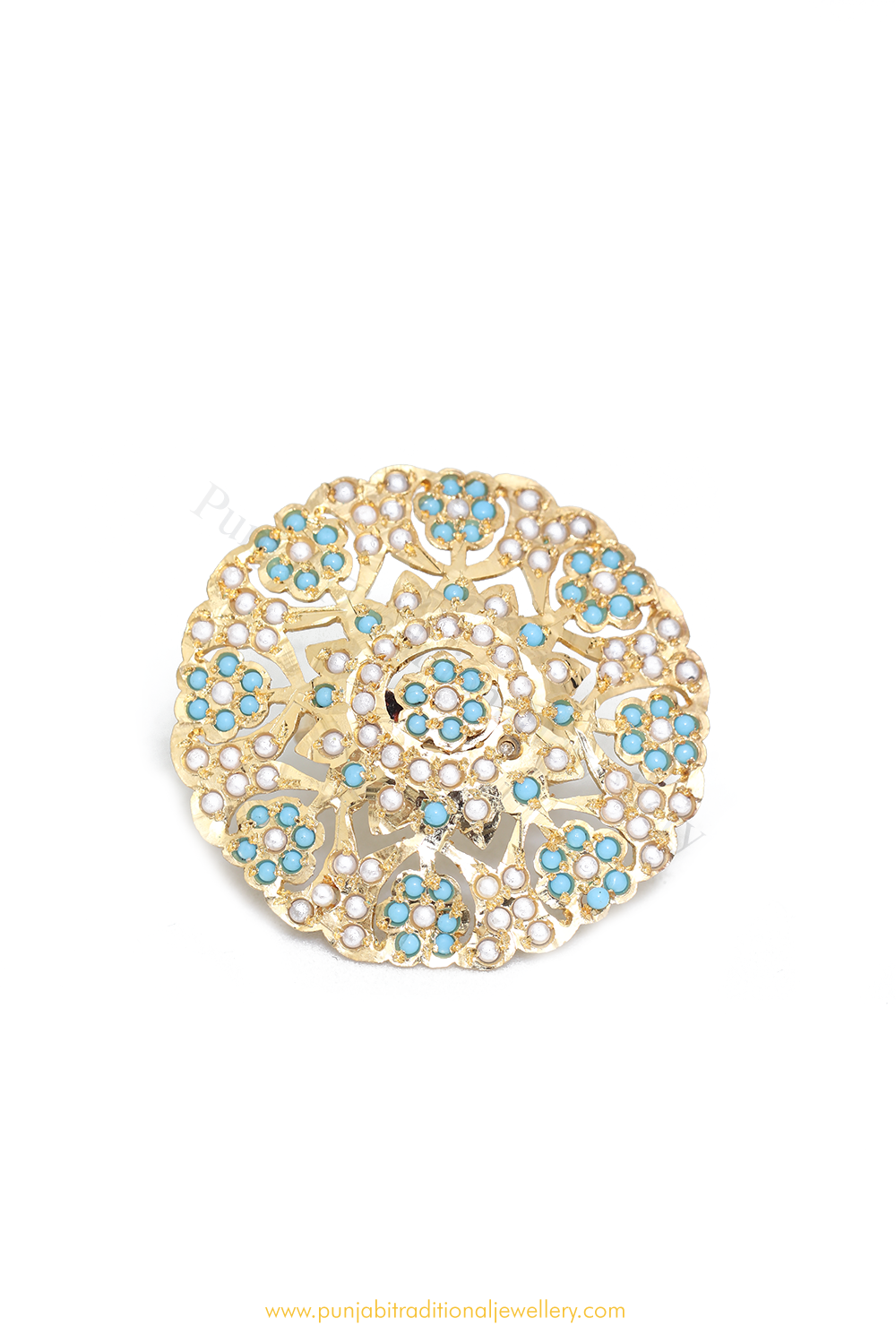 Gold Finished Navratan Kundan Ring By PTJ