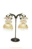 Gold Finished Pearl Kundan Jhumki Earrings by PTJ