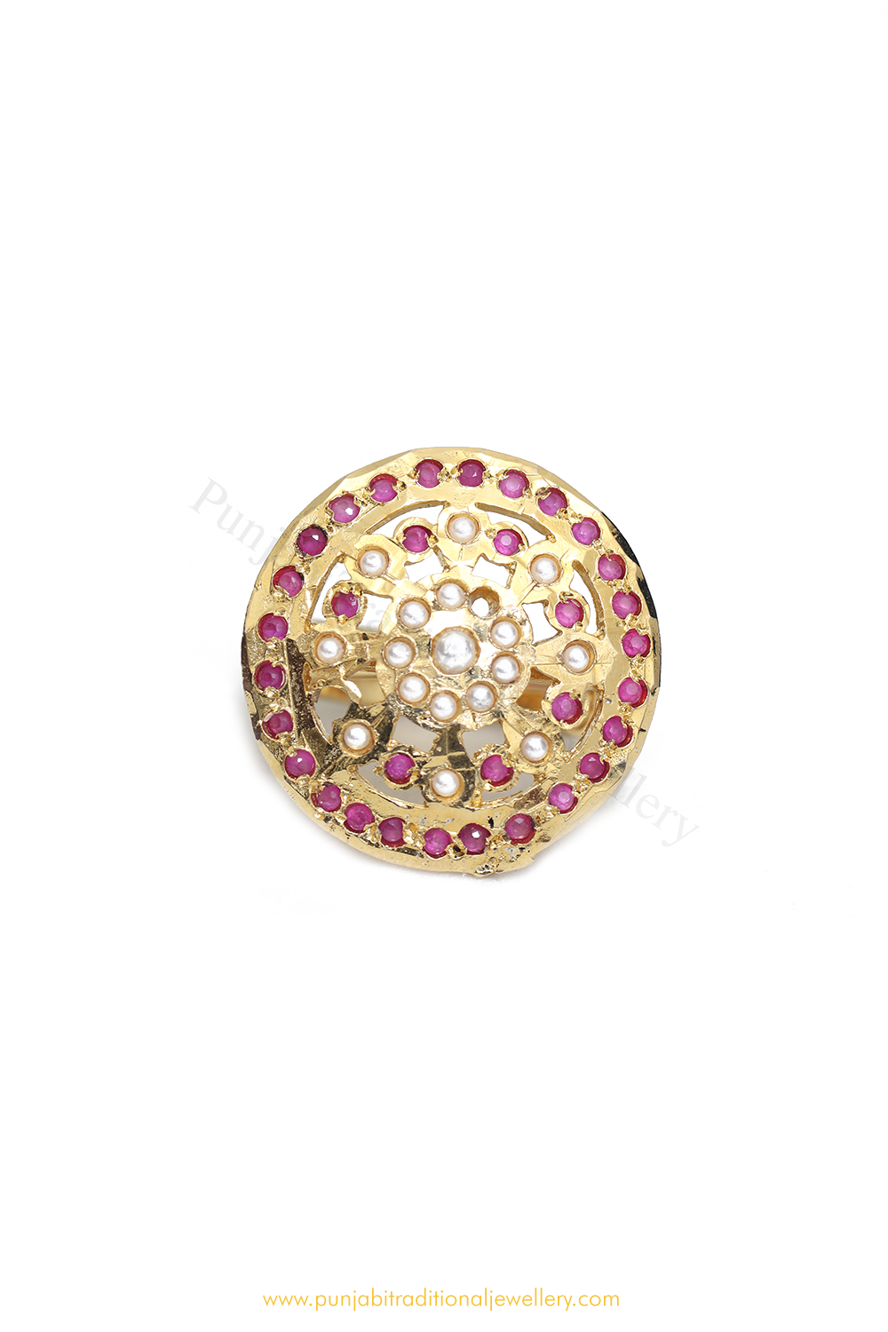Gold Finished Navratan Kundan Ring By PTJ