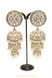Gold Finished Pearl Kundan Jhumki Earrings by PTJ
