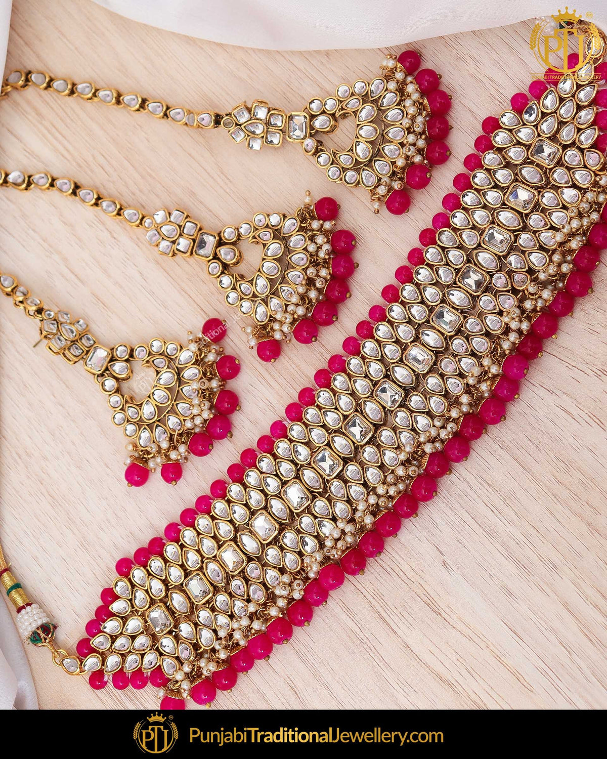 Gold Finished Pink Kundan Pearl Choker Necklace Set | Punjabi Traditional Jewellery Exclusive