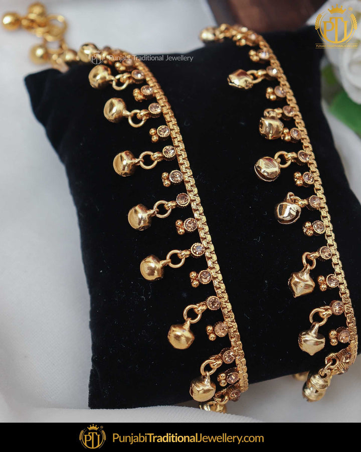 Gold Finished Champagne Stone Payal | Punjabi Traditional Jewellery Exclusive