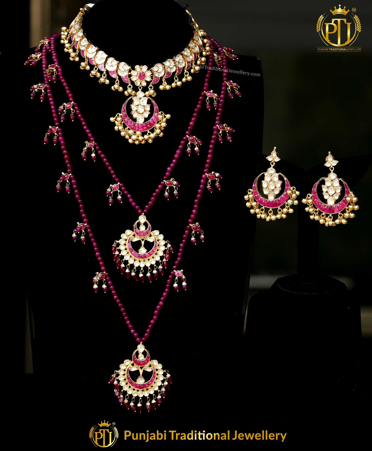 Kundan Rubby Pearl Bridal Necklace Set | Punjabi Traditional Jewellery Exclusive
