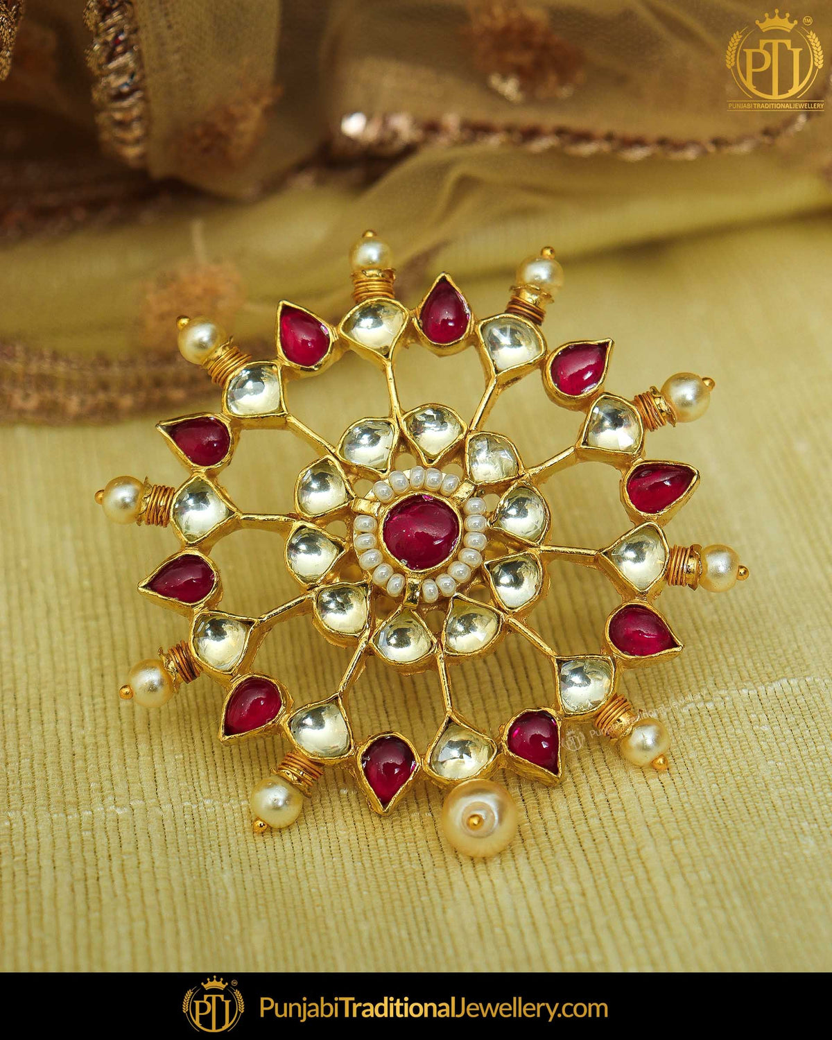 Gold Finished Rubby Kundan Ring | Punjabi Traditional Jewellery Exclusive