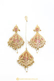 Gold Finished Earrings & Tikka Set by PTJ