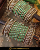 Antique Gold Emerald Pearl Bangles Set For Both Hands | Punjabi Traditional Jewellery Exclusive