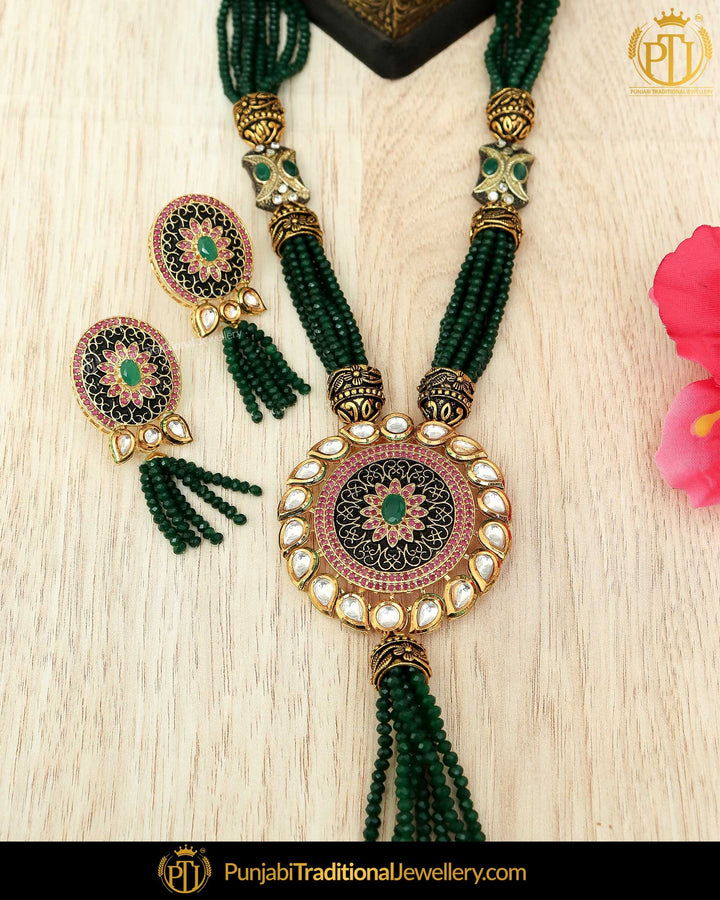 Gold Finished Rubby Pearl Kundan Mala Necklace Set | Punjabi Traditional Jewellery Exclusive