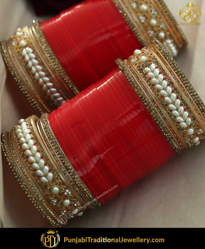 Red Pearl Traditional Bridal Chura | Punjabi Traditional Jewellery Exclusive