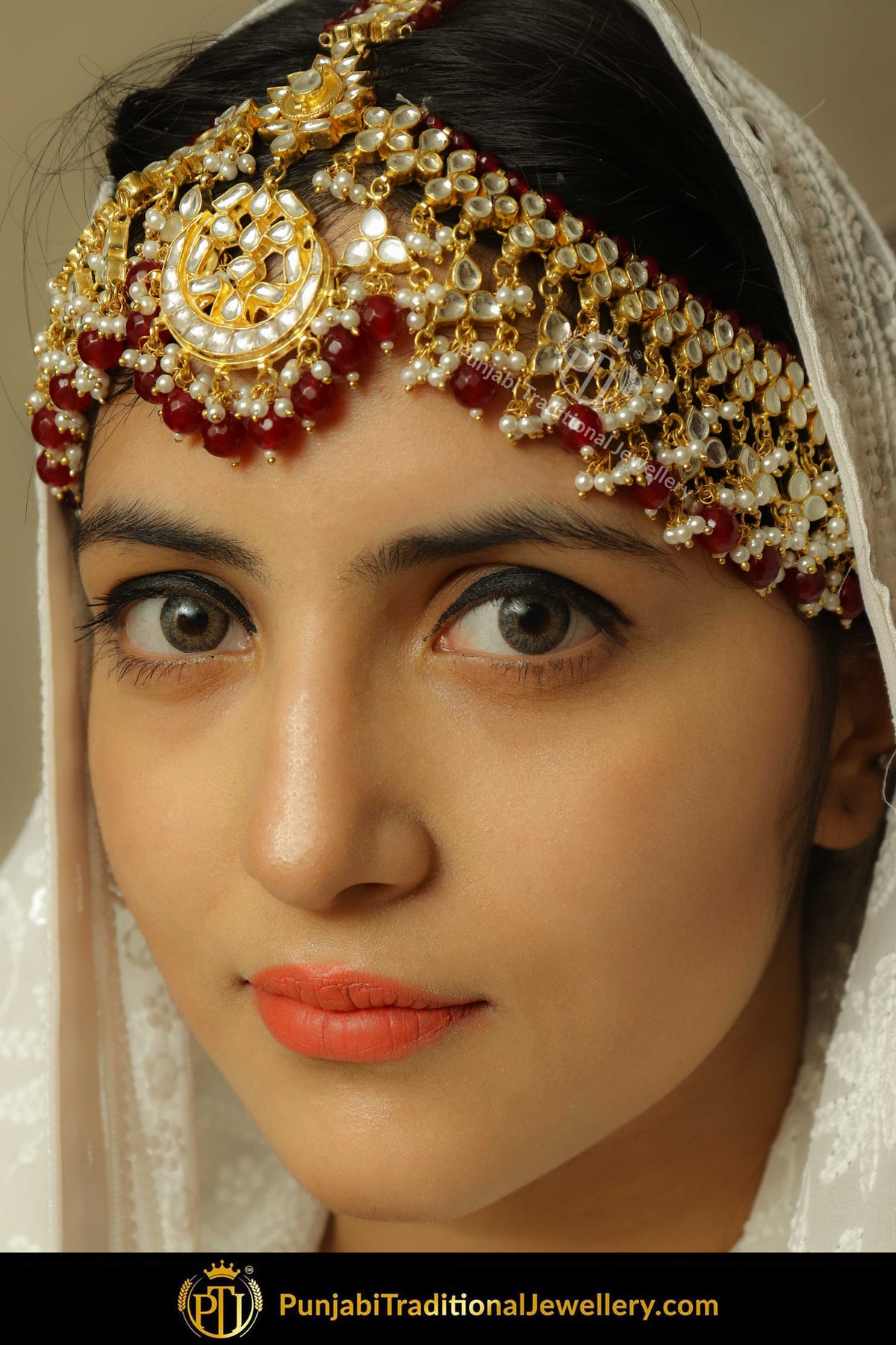 Gold Finished Kundan Rubby Pearl Matha Patti | Punjabi Traditional Jewellery Exclusive