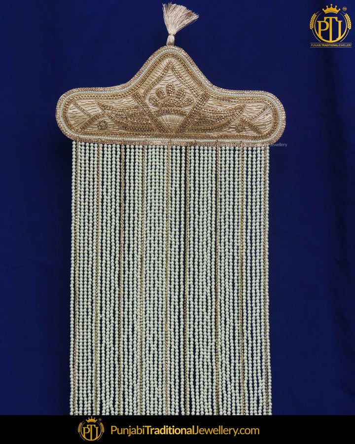 Golden Jercon Pearl groom Sehra | Punjabi Traditional Jewellery Exclusive