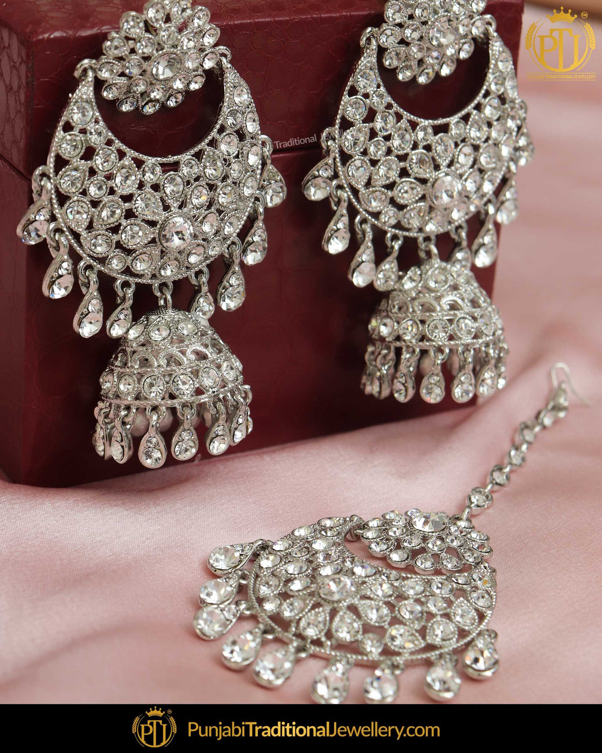 Silver Finished Polki Earring Tikka Set | Punjabi Traditional Jewellery Exclusive
