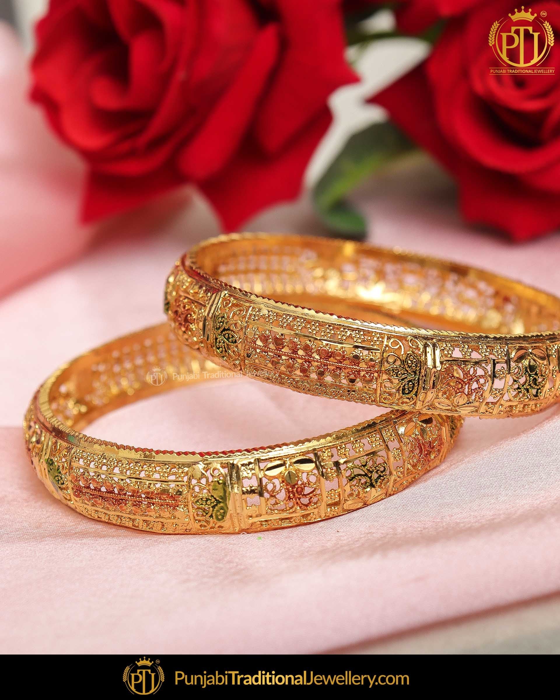Gold Finished Karra Bangles (Pair)| Punjabi Traditional Jewellery Exclusive