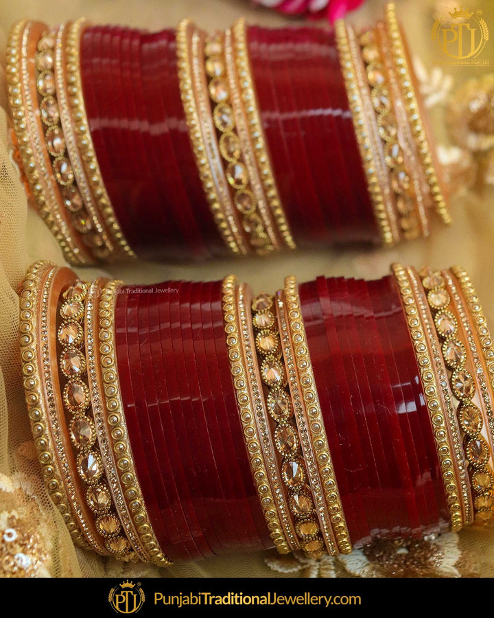 Maroon Champagne Stone Bridal Chura | Punjabi Traditional Jewellery Exclusive