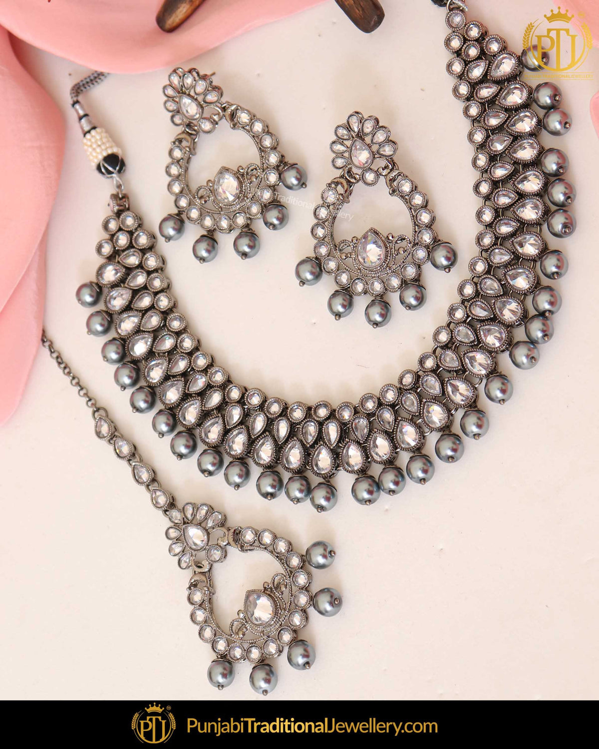 Polki Stone Pearl Necklace Set | Punjabi Traditional Jewellery Exclusive