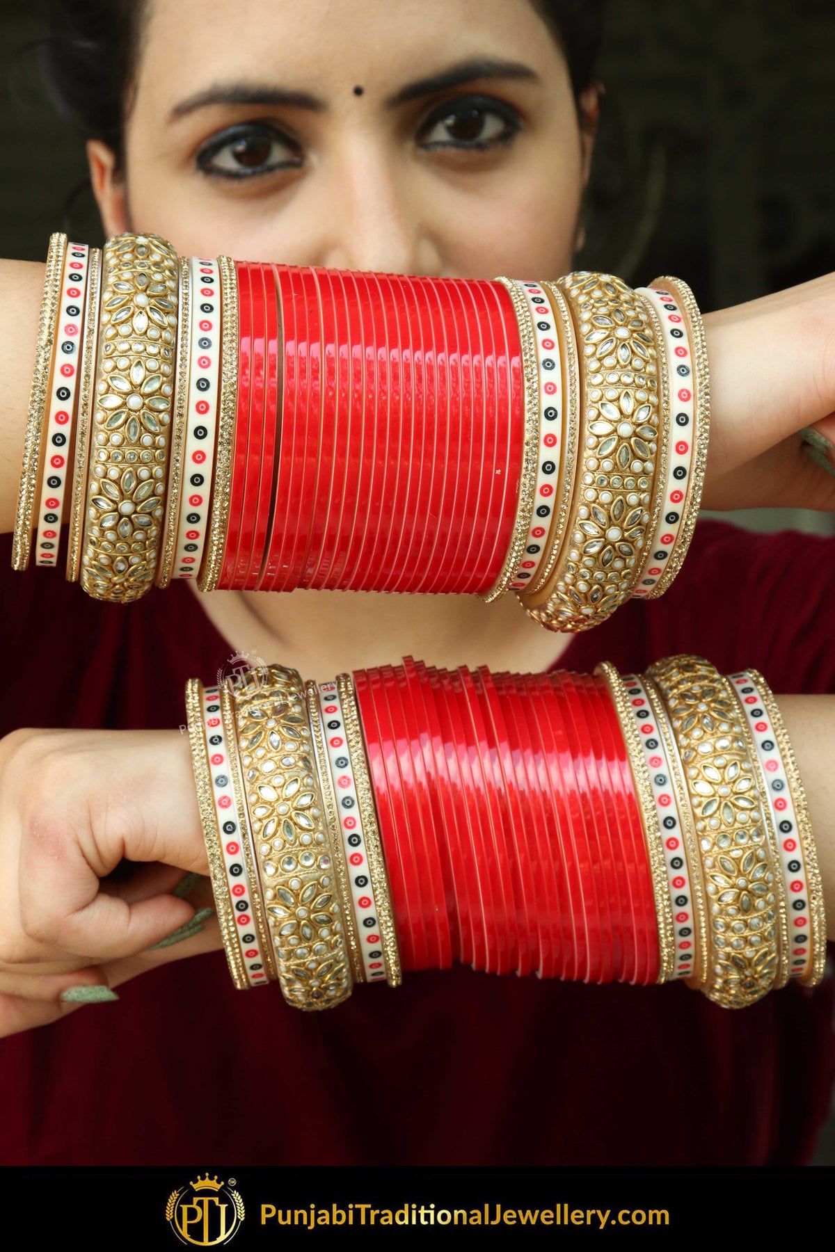 Gold Finished Kundan Red Bridal Chura | Punjabi Traditional Jewellery Exclusive