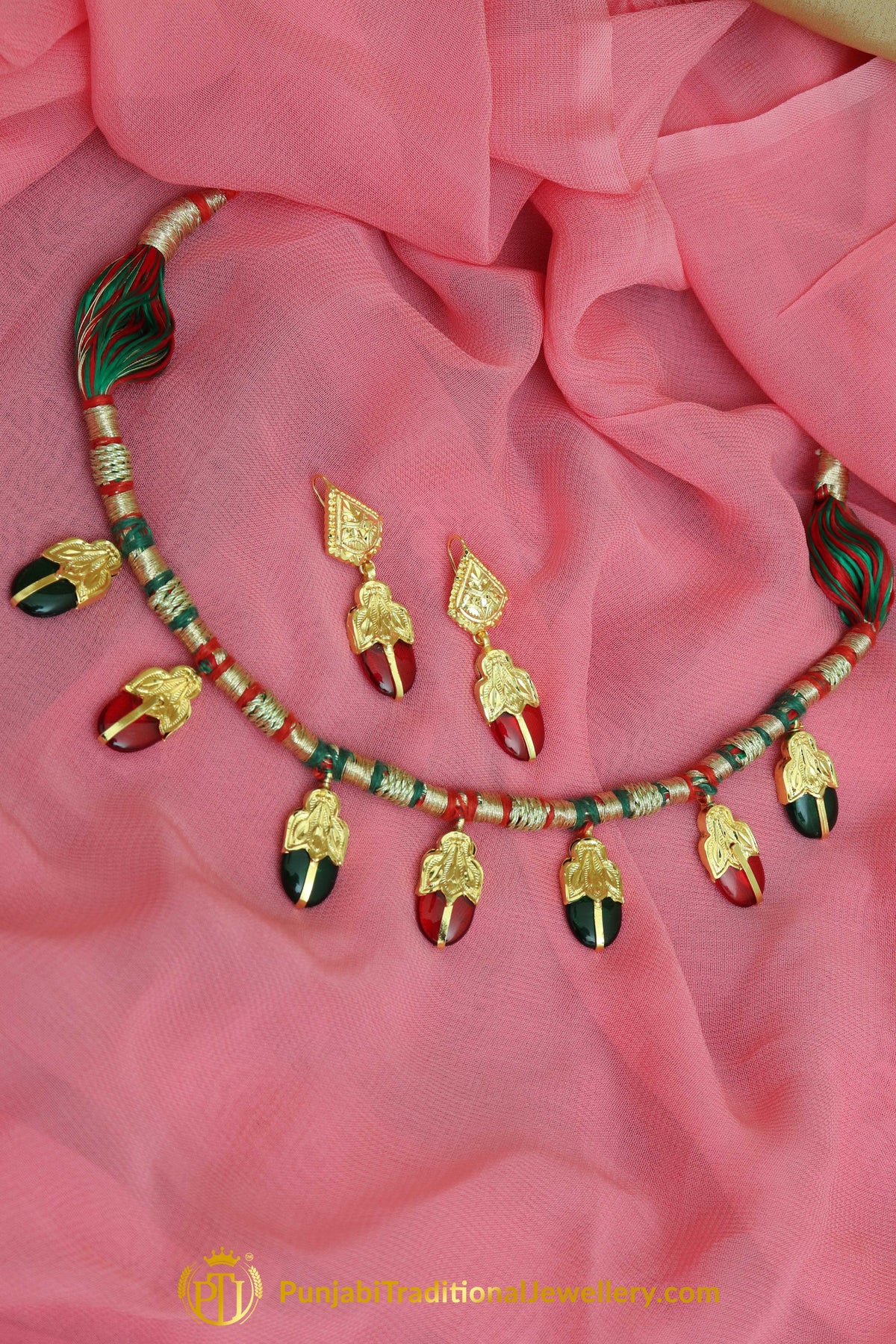 Iraj Rubby Panna Daakh Necklace, Tikka & Earrings | Punjabi Giddha Jewellery | Punjabi Traditional Jewellery Exclusive
