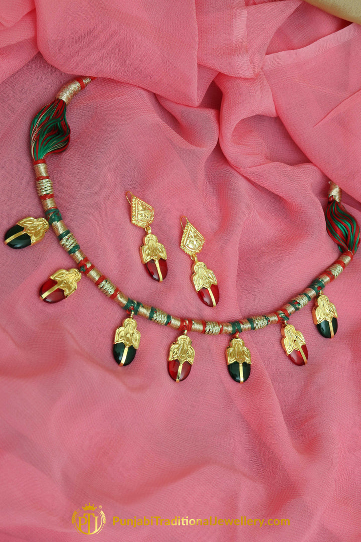 Iraj Rubby Panna Daakh Necklace, Tikka & Earrings | Punjabi Giddha Jewellery | Punjabi Traditional Jewellery Exclusive