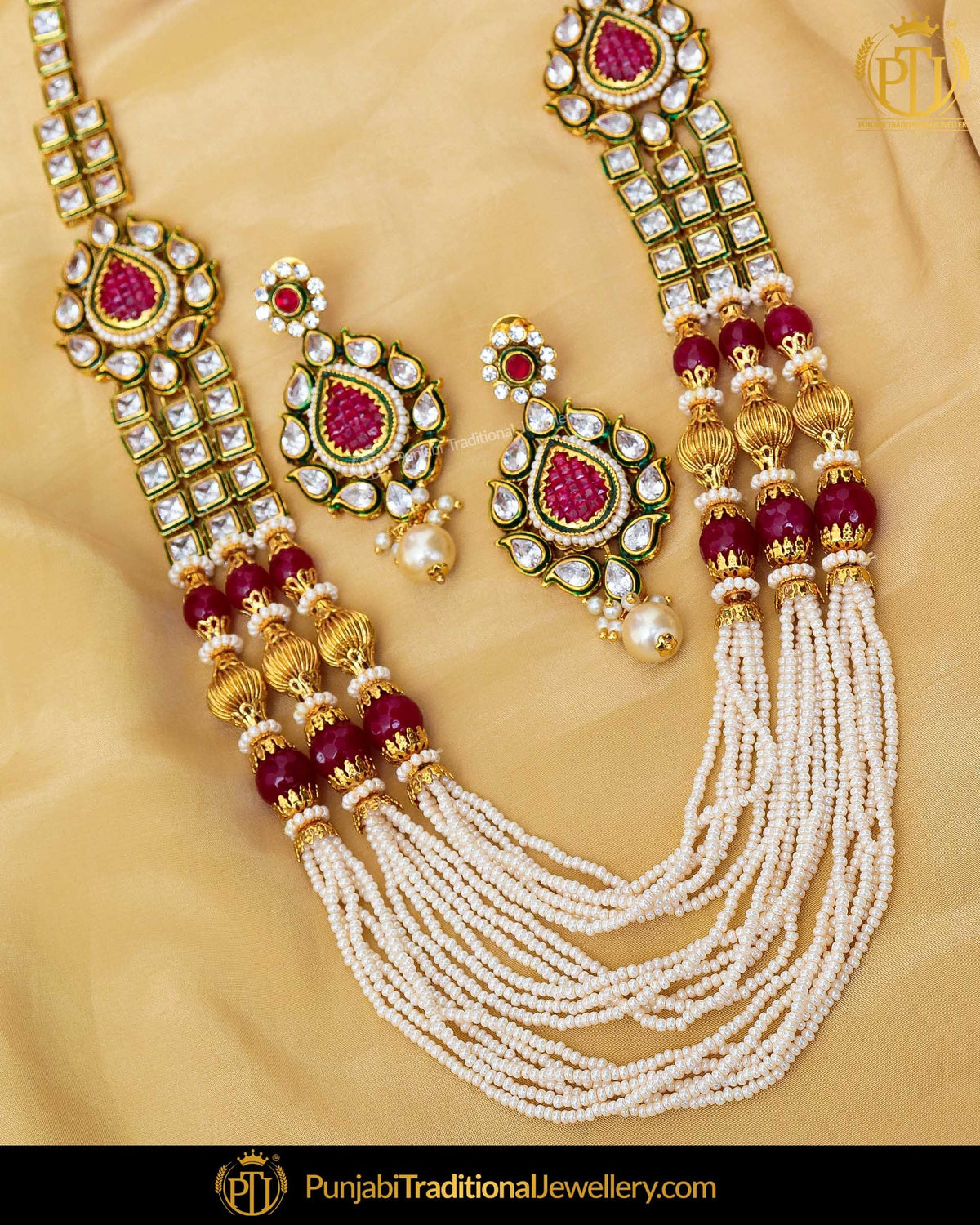 Antique Gold Finished Kundan Rubby Mala Johda Long Set  | Punjabi Traditional Jewellery Exclusive