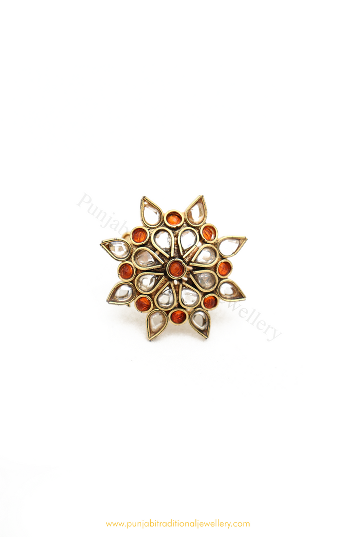 Antique Gold Finished Orange Polki Ring By PTJ