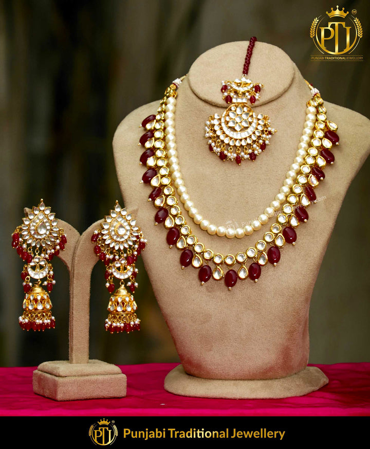Rubby Kundan Pearl Necklace, Tikka & Earring Set | Punjabi Traditional Jewellery Exclusive