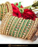 Champagne stone green thread Bangles Set (Both Hand Pair) | Punjabi Traditional Jewellery Exclusive