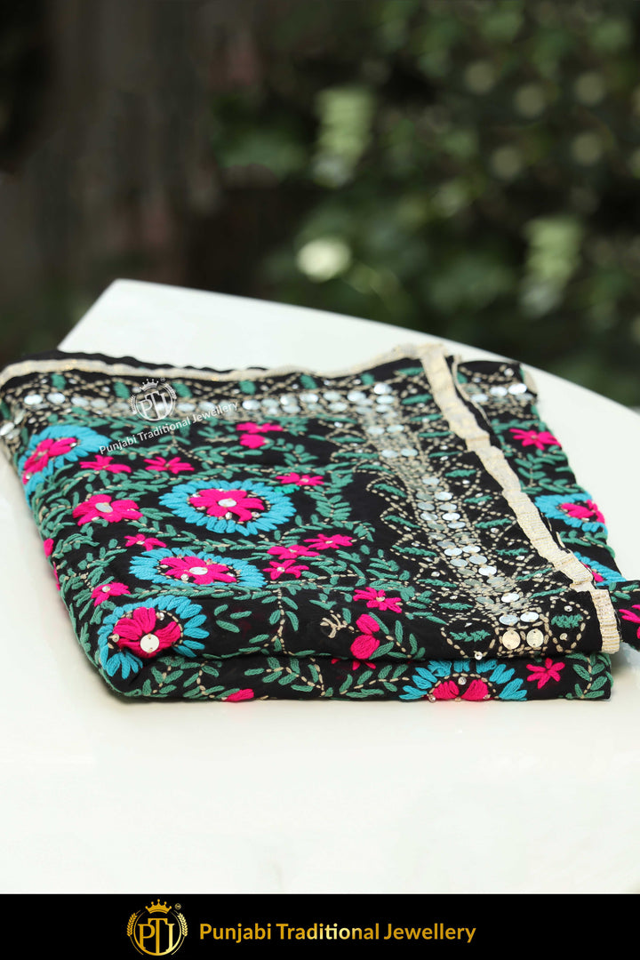 Pink & Black Color Pure Phulkari Dupatta By Punjabi Traditional Jewellery